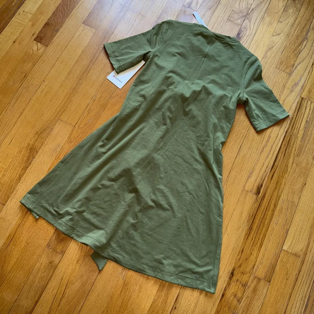 Lululemon Cotton Wrap-Front T-Shirt Dress 2 Green Short Sleeve Casual Athleisure